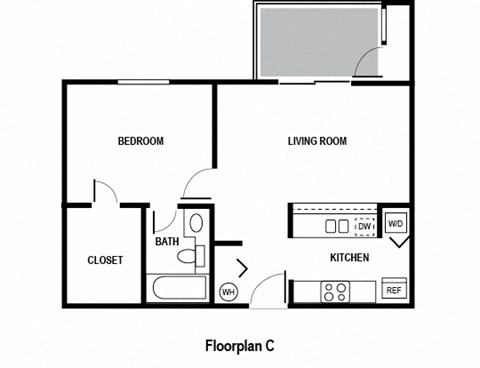 a floor plan of a studio apartment with a bedroom and a living room